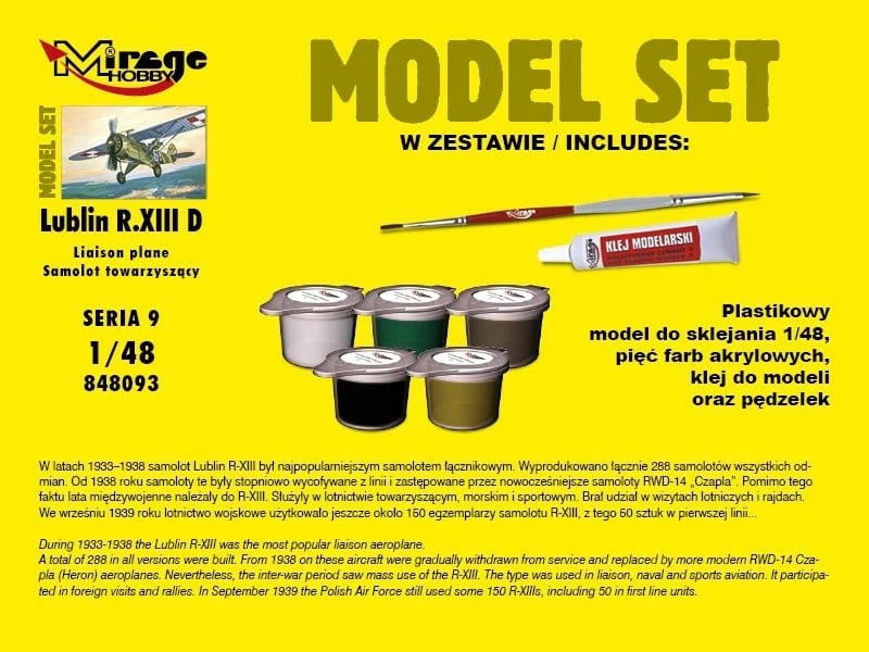 Set model aeroplani Mirage Lublin R.XIII D, 1:48, me ngjyra dhe aksesorë Set model aeroplani Mirage Lublin R.XIII D, 1:48, me ngjyra dhe aksesorë