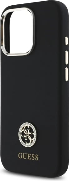 Mbështjellës Guess Silicone Logo Strass 4G për iPhone 16 Pro, i zi