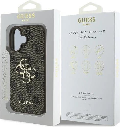 Mbështjellës Guess 4G Big Logo për iPhone 16, 6.1", Kafe