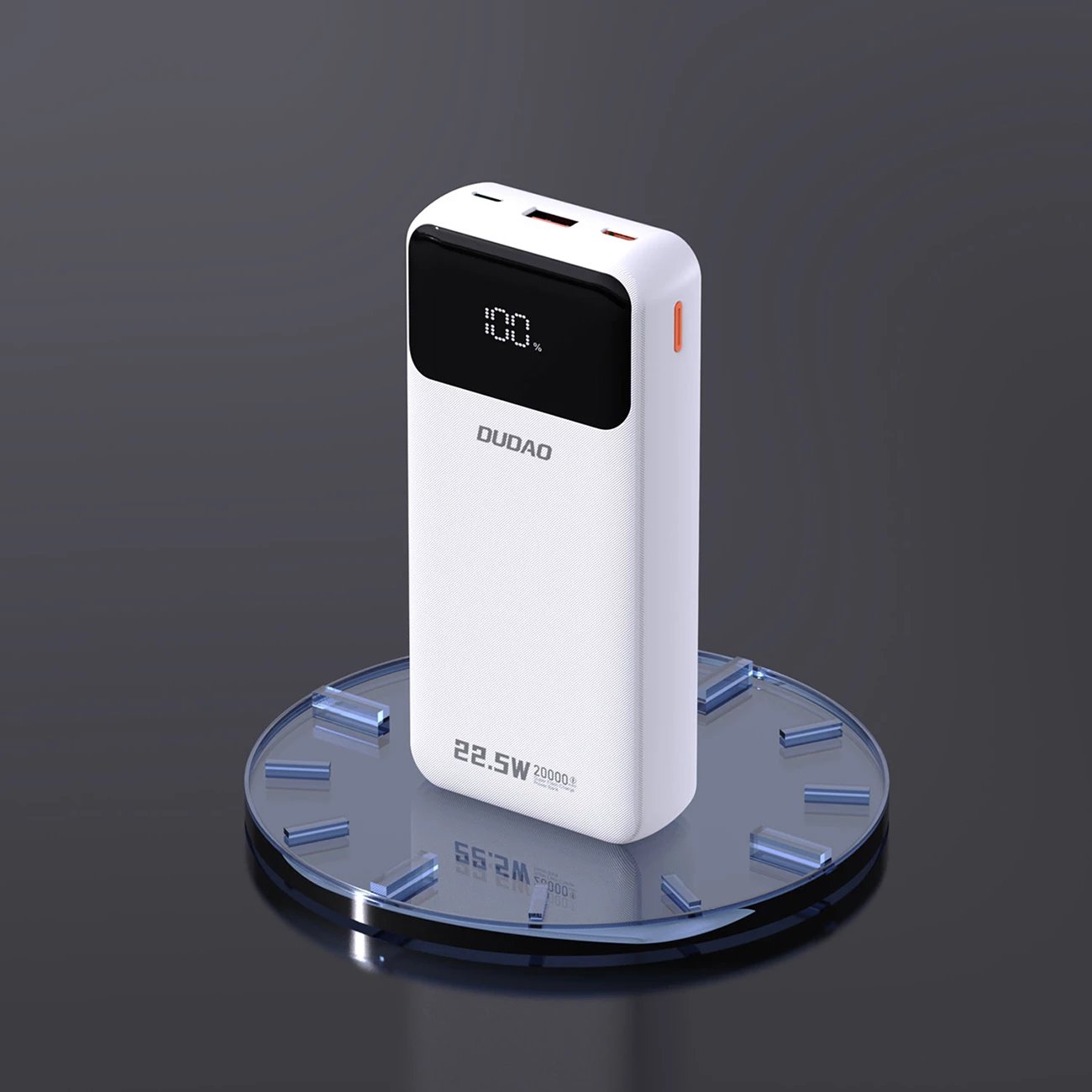 Powerbank Dudao K15Pro, 20000mAh, 22.5W, me kabllo të integruara Lightning dhe USB-C, Bardhë