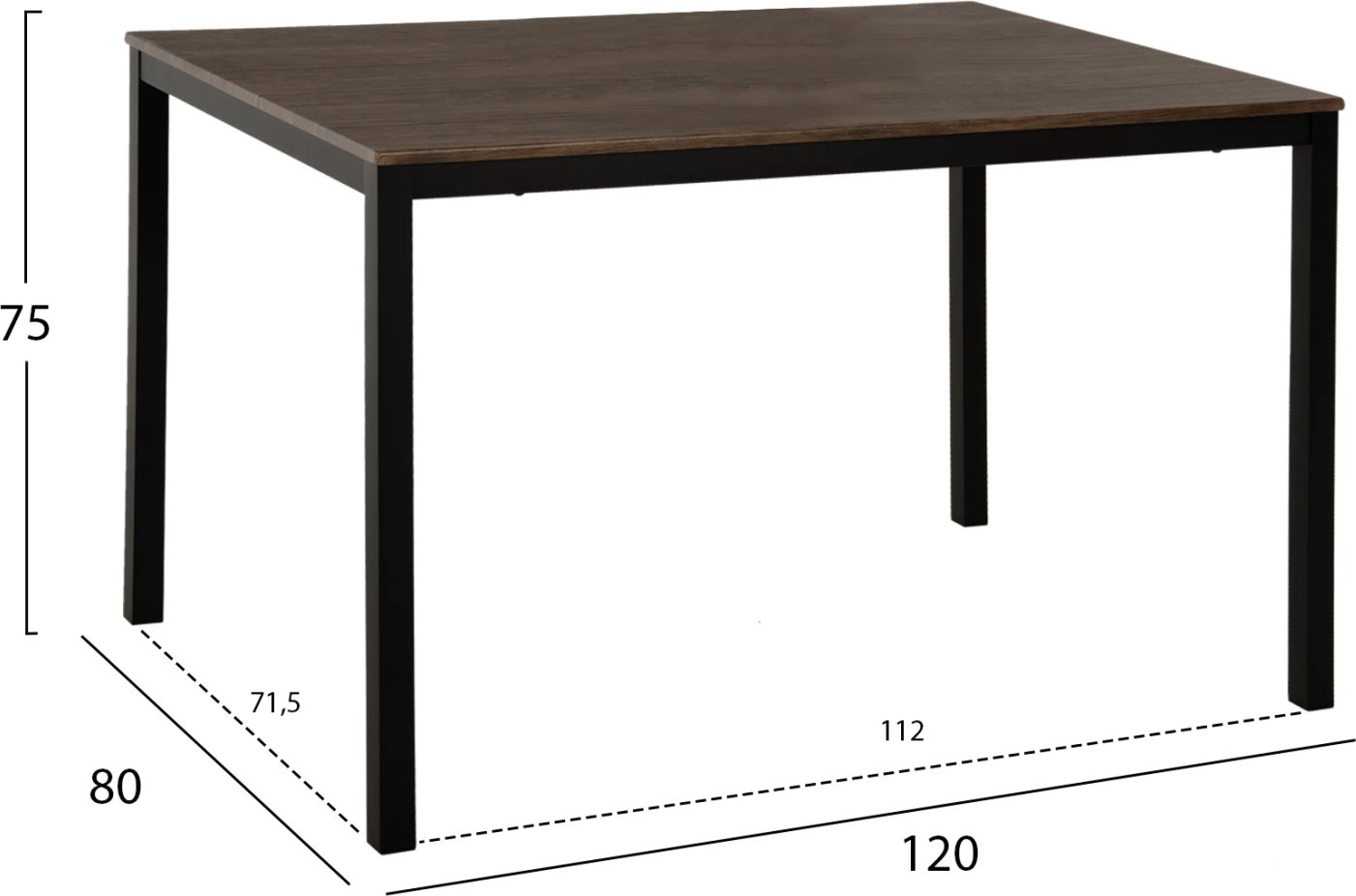 Tavolinë ngrënieje GOOSE FH9532 ngjyrë arre MDF-këmbë metalike të zeza 120x80x75H cm