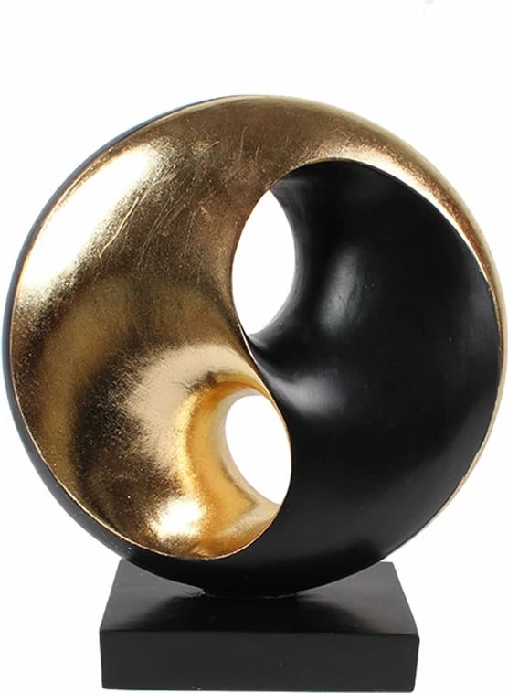 Dekor yin yang, totem, polirezine, ngjyrë ari e zezë, 27x10x31cm