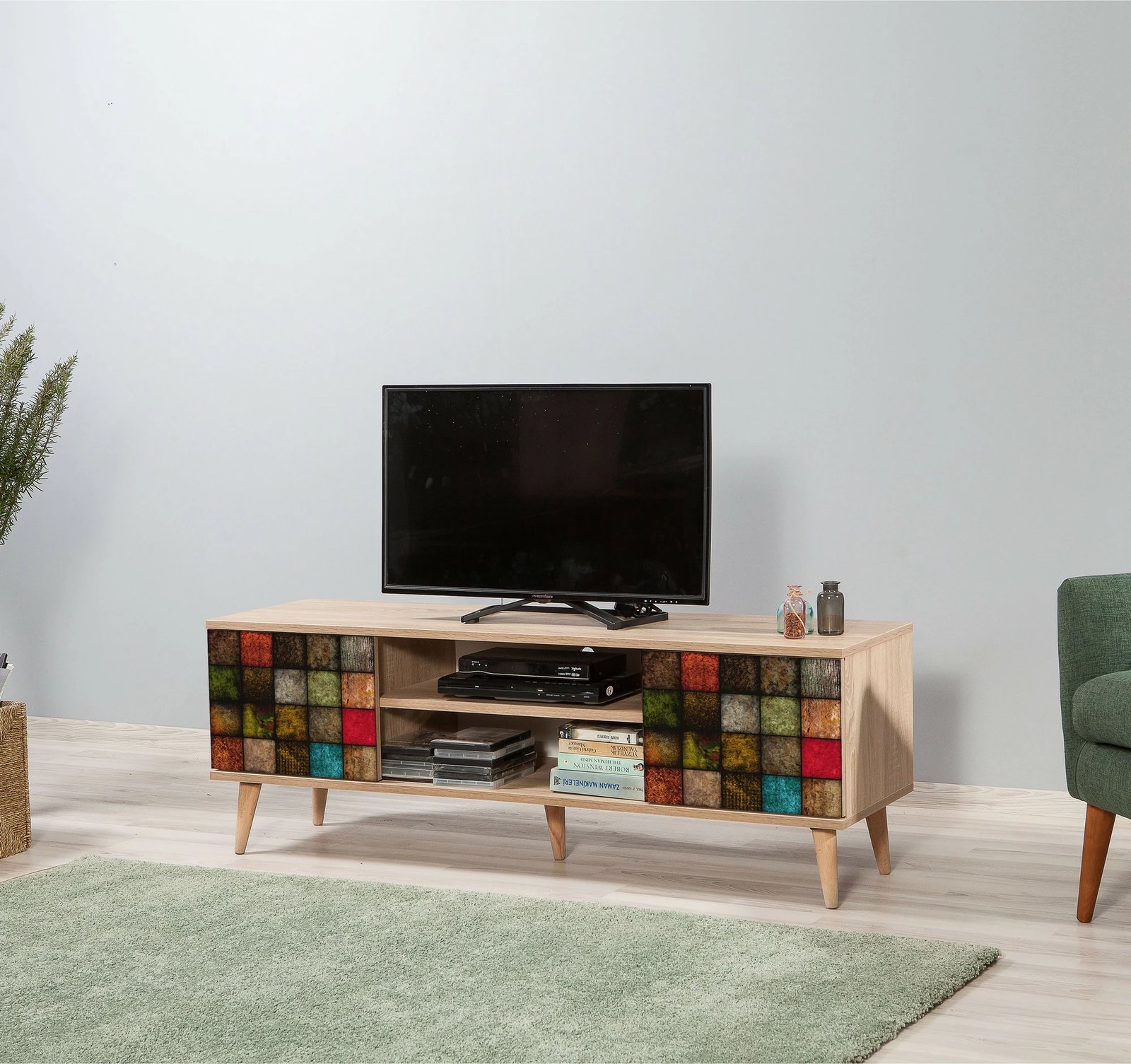 Komodë TV Hanah Home, Truva-723, ngjyrë lisi Sonoma