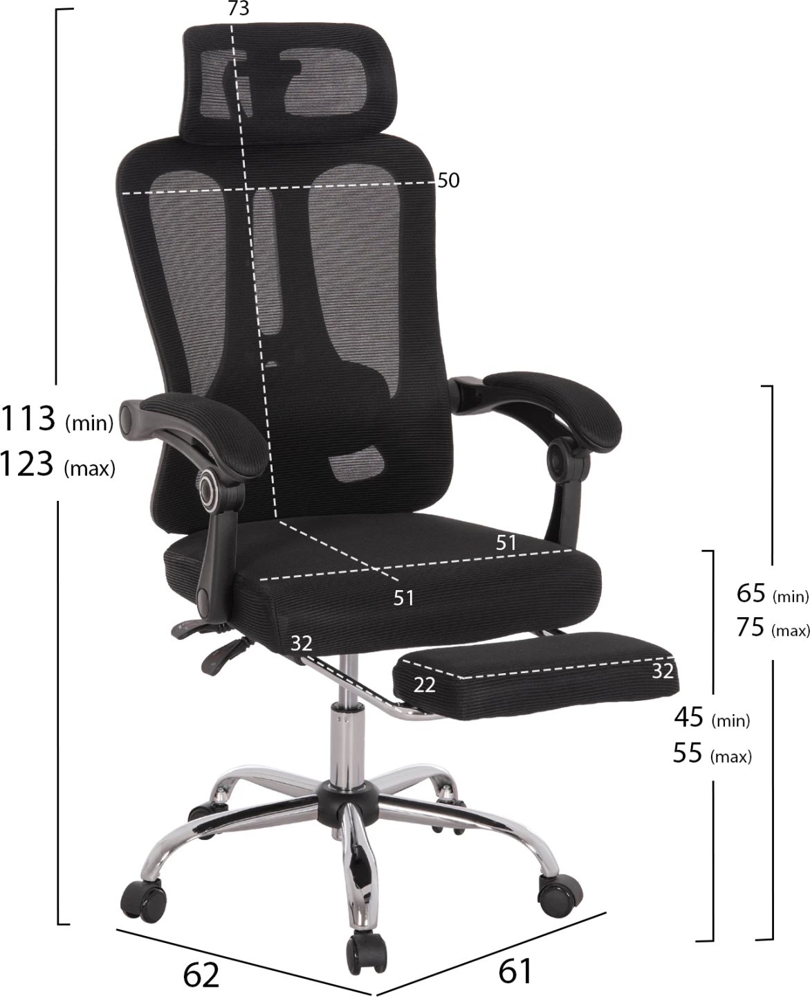 Karrige zyre BARNET, rrjetë e zezë, kornizë najloni, FH18258.01, 61x62x123cm