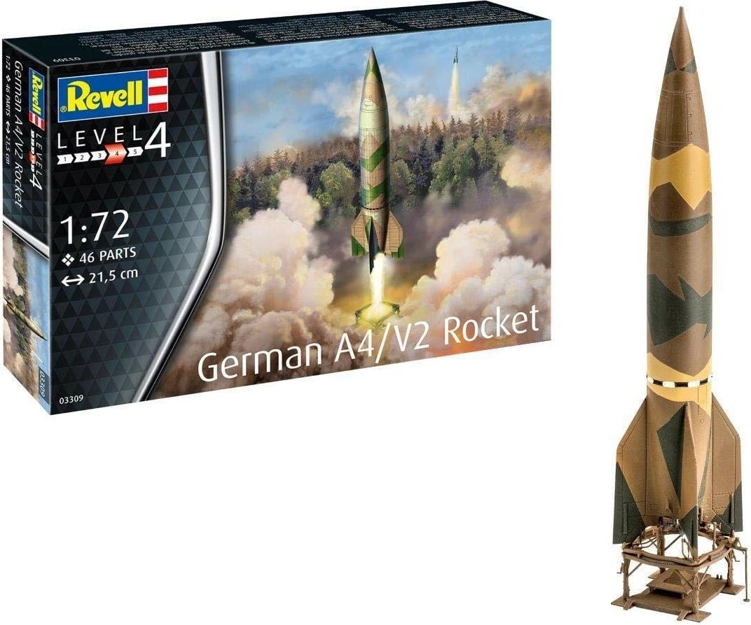Model plastik Revell 03309, raketë gjermane A4/V2, 1:72, 46 pjesë, 21.5 cm, kafe/jeshile