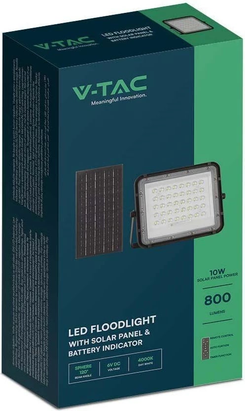 Projektor LED solar V-TAC 10W, me telekomandë, IP65, i zi