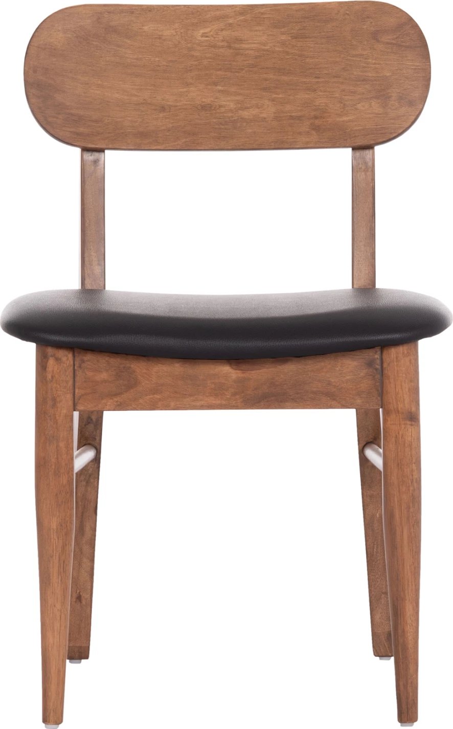 Karrige ngrënieje SEKOR, set 2 cope, dru kauçuku, ngjyrë arre, ulëse lëkurë sintetike e zezë, 51x48x79cm