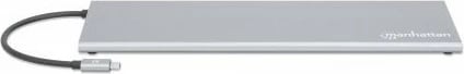 Docking station MANHATTAN USB-C 11in1 MST, për 3 monitorë, argjend Docking station MANHATTAN USB-C 11in1 MST, për 3 monitorë, argjend