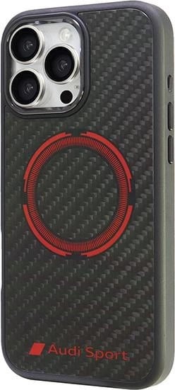 Mbështjellës Audi Carbon Fiber Sport Red Circle MagSafe për iPhone 16 Pro Max 6.9", Zi