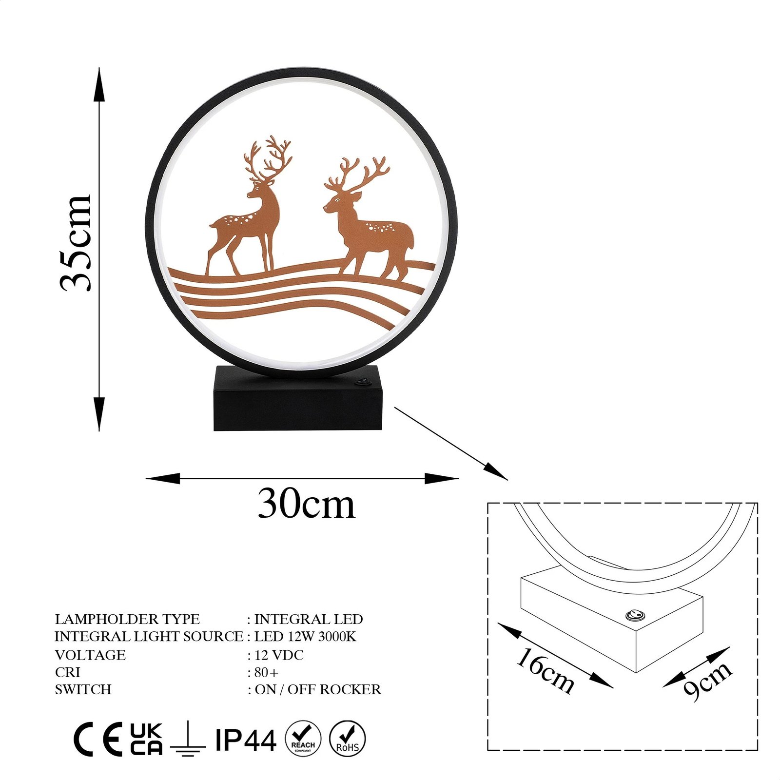 Llambë tavoline Opviq, XMAS6, ngjyrë e zezë dhe bakri