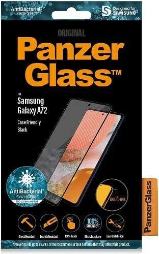 Xham mbrojtës PanzerGlass E2E Microfracture antibakterial për Samsung Galaxy A72, me kornizë të zezë
