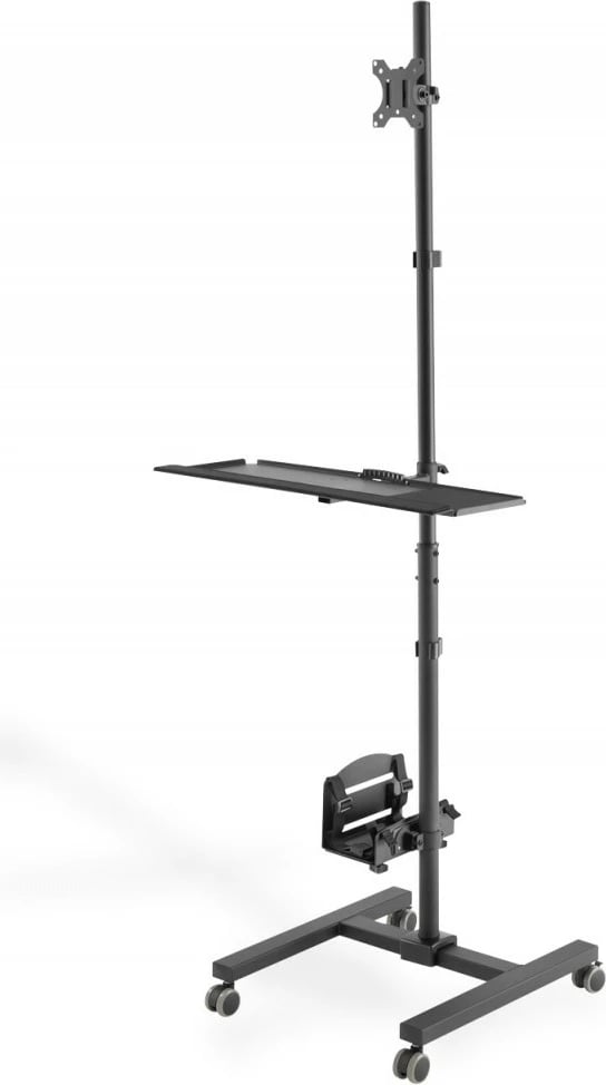 Stacion pune mobil Digitus DA-90374 me mbajtës monitori, tastiere/mausi dhe PC, rregullim lartësie, i zi