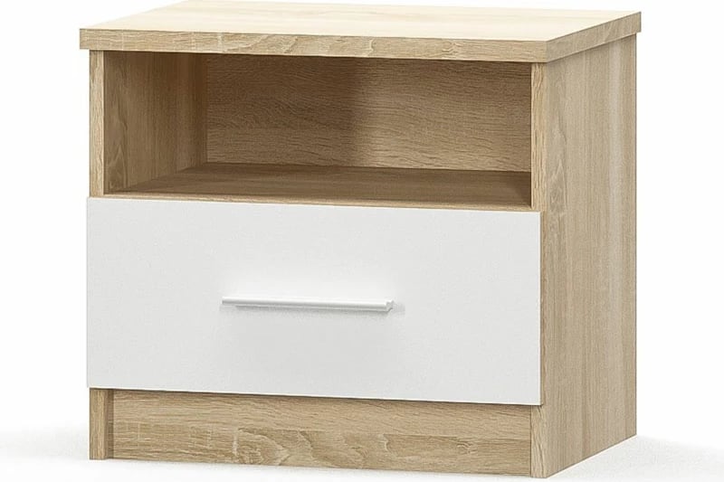 Komodinë Geneva ngjyrë natyrale-bardhë 50x37x45.5cm, set prej 2 copësh