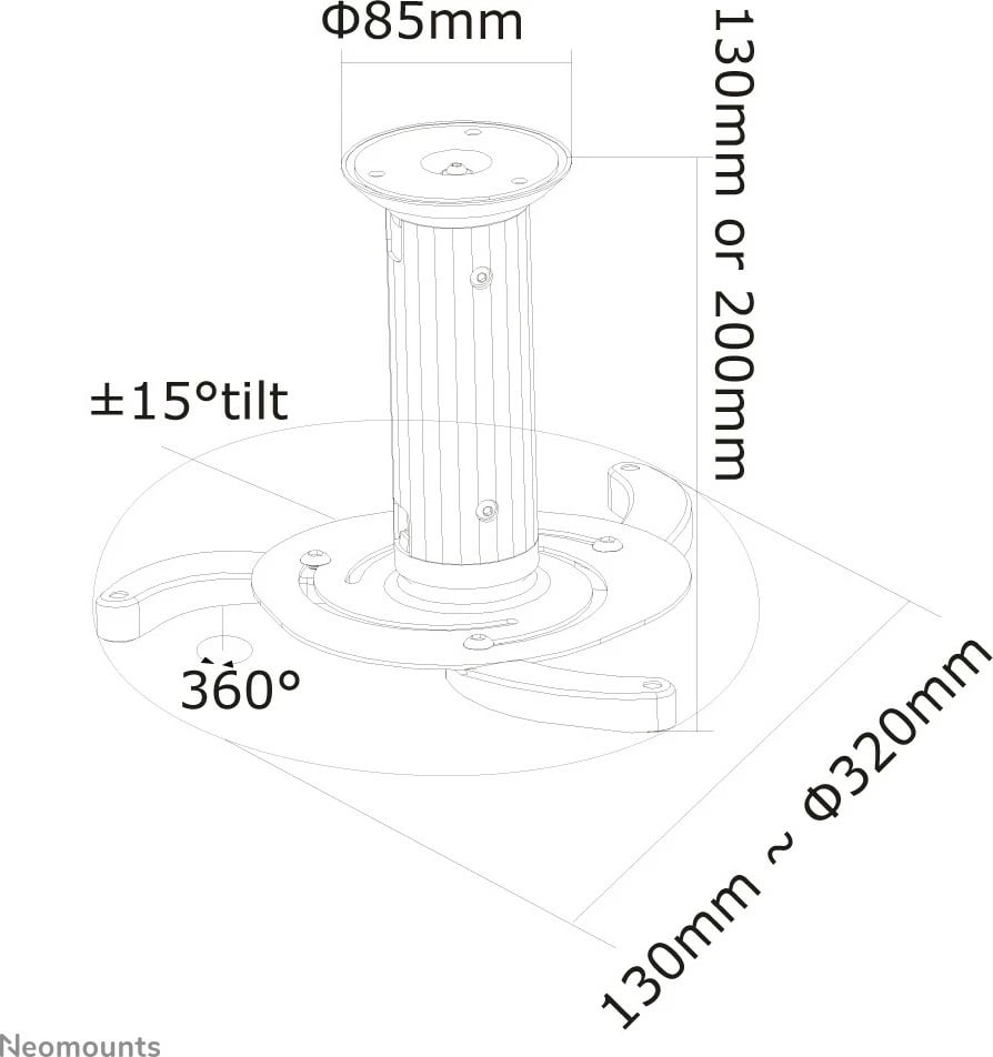 Mbajtës tavani për projektor Neomounts BEAMER-C80WHITE, 15 kg, i bardhë