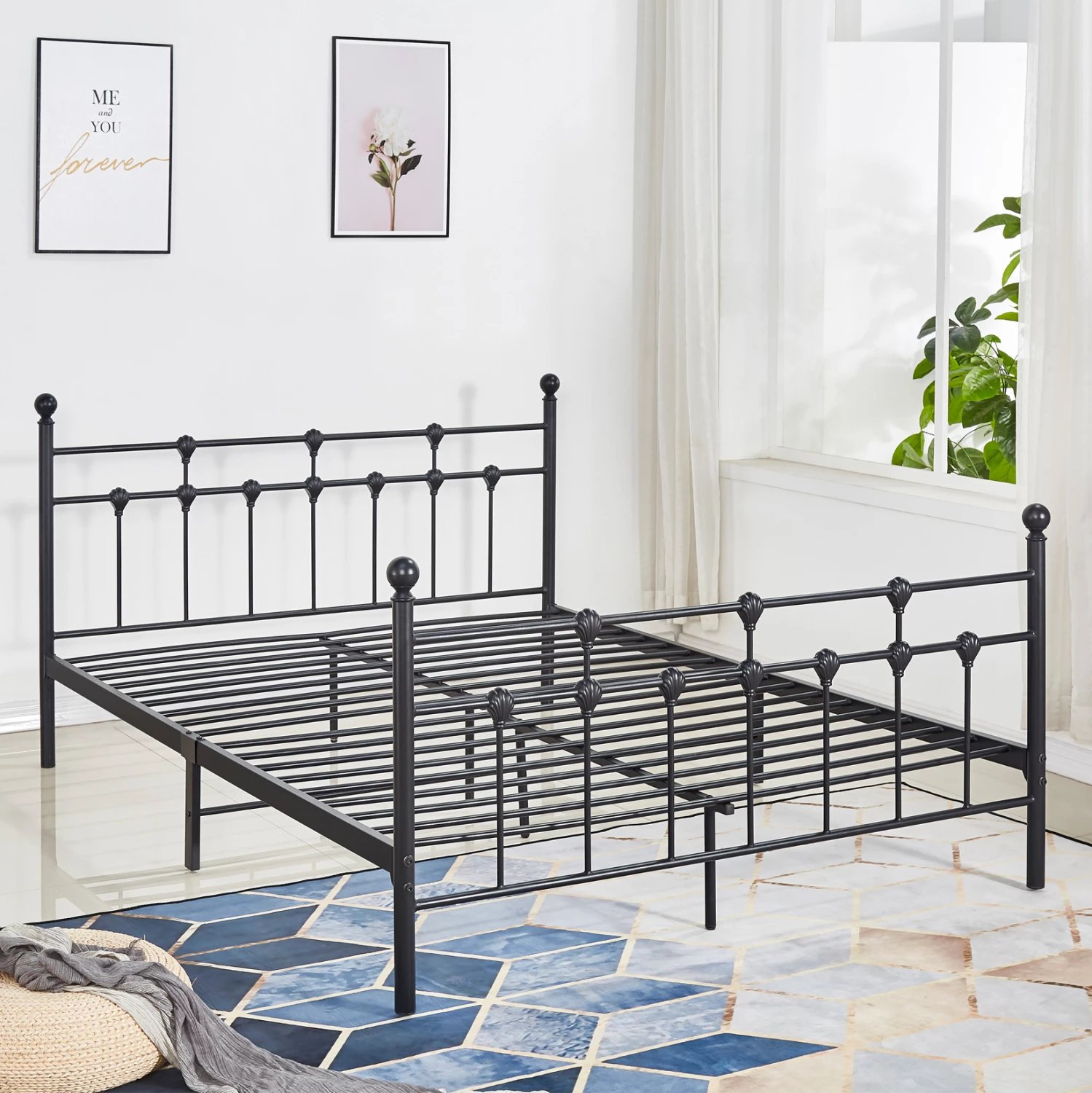 JACINDA Metallic Bed 150x200cm, Black Color FH575.01
