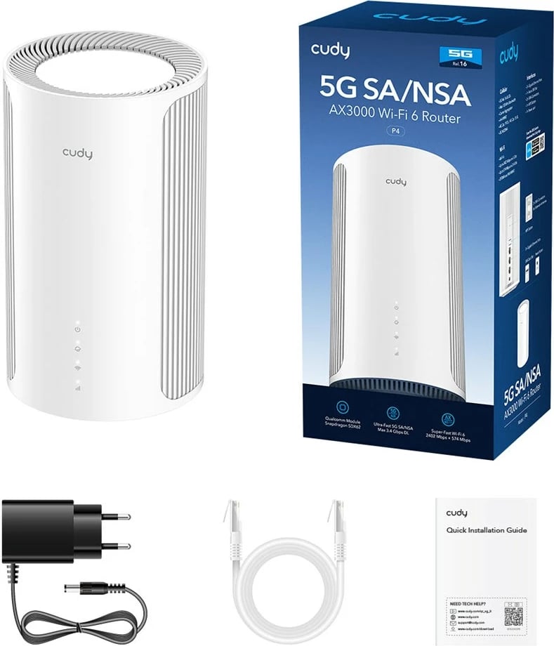 Router CUDY P4 Wi-Fi 6 5G, AX3000, i bardhë