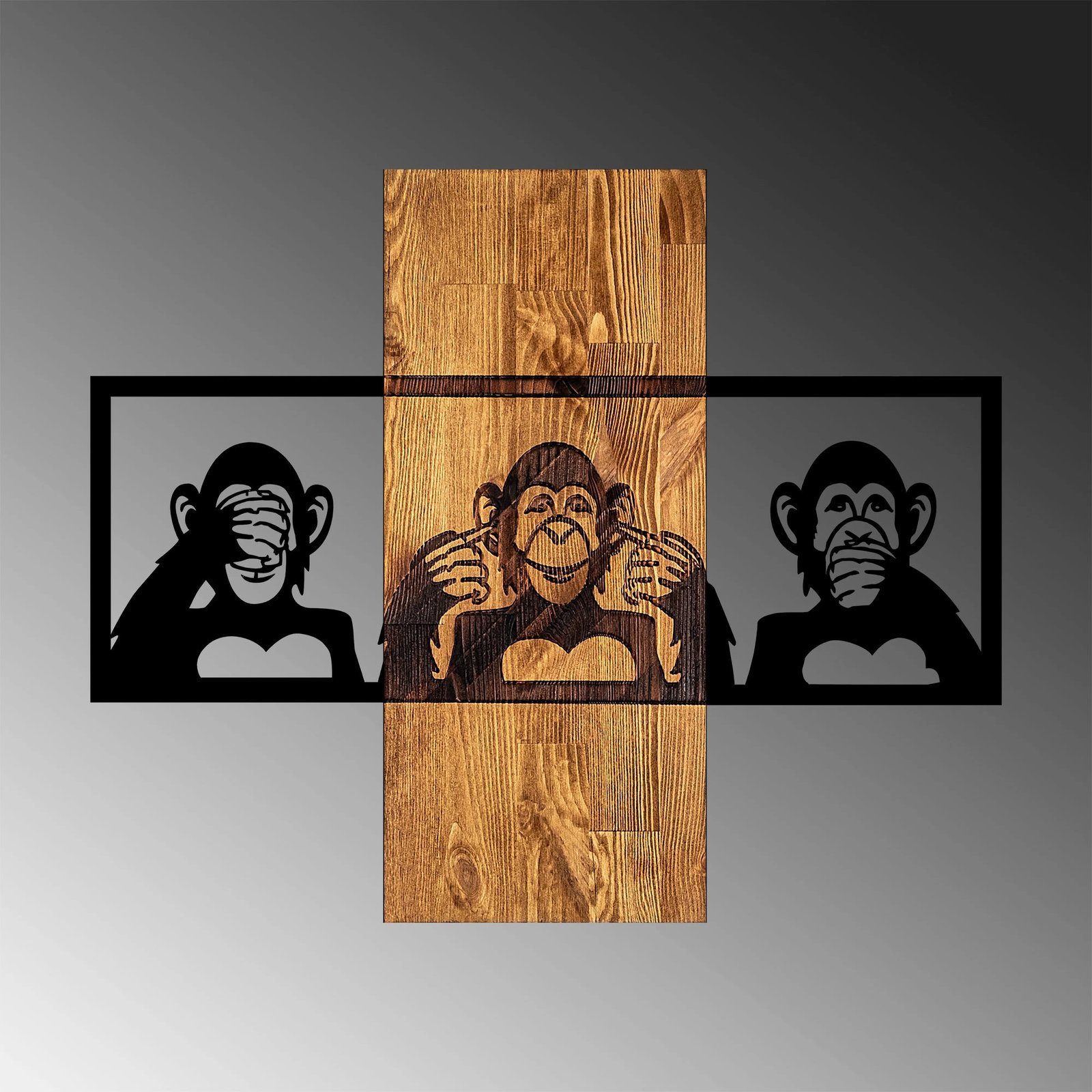 Aksesor dekorativ muri, dru dhe metal, ngjyrë arre dhe e zezë, Wallity MA-300, 58x71cm