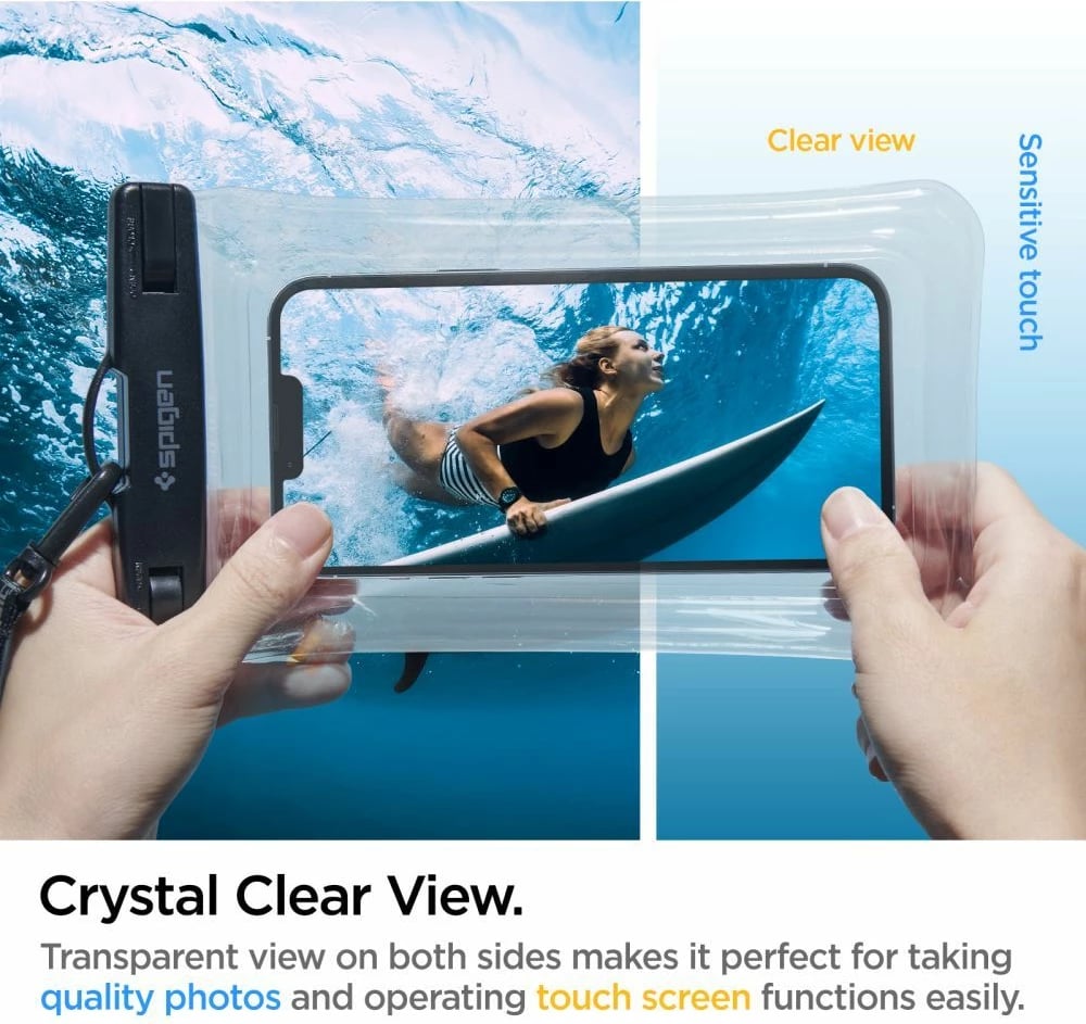 Mbështjellës Spigen Aqua Shield A610 për celular, IPX8, transparent, me rrip