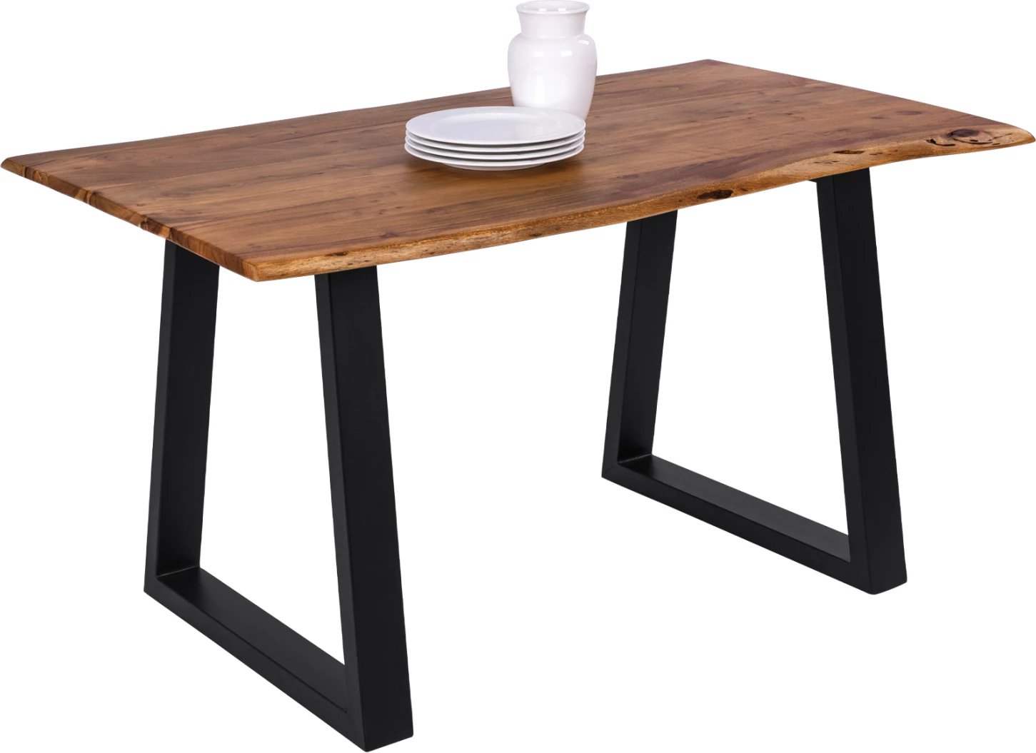 Tavolinë ngrënieje Montana Slim, dru akacie natyral, këmbë metalike të zeza, 140x80x77cm