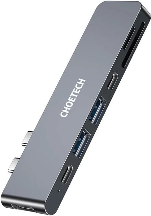 Docking station Choetech HUB-M14 për MacBook Pro/Air, 7-në-2 USB-C, Thunderbolt 3, argjendtë