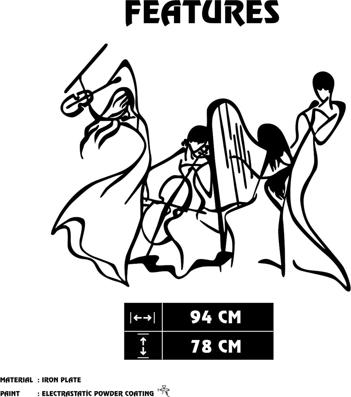 Aksesor dekorativ metalik për mur, Wallity Alba M, ngjyrë e zezë, 94x78cm