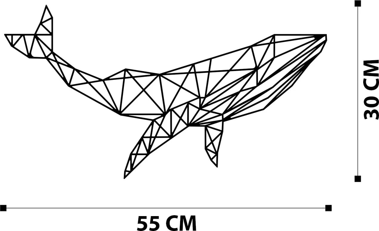 Aksesor dekorativ metalik për mur, balenë, Wallity, e zezë, 56x31cm