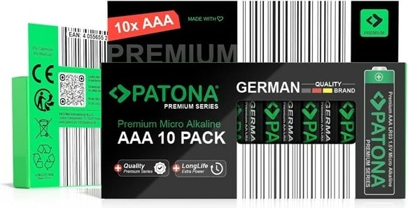 Bateri AAA PATONA Premium, 1400 mAh, 1.5V, set 10 copë, e zezë