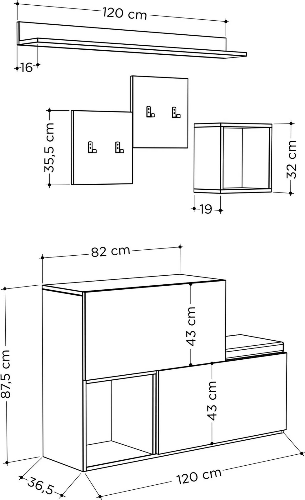 Stendë korridori Holdon, ngjyrë e bardhë, Skye Decor