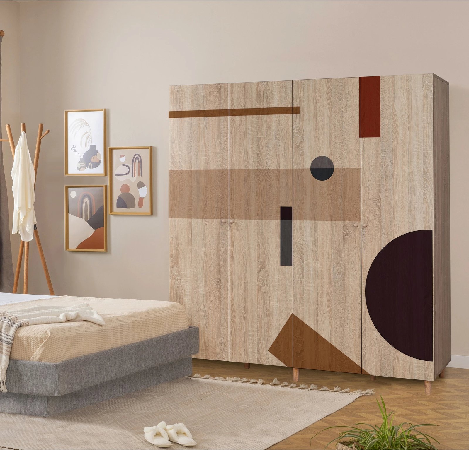 Dollap garderobe Skye Decor, Loni 4 -969, ngjyrë sonomo, me rafte të shumtë