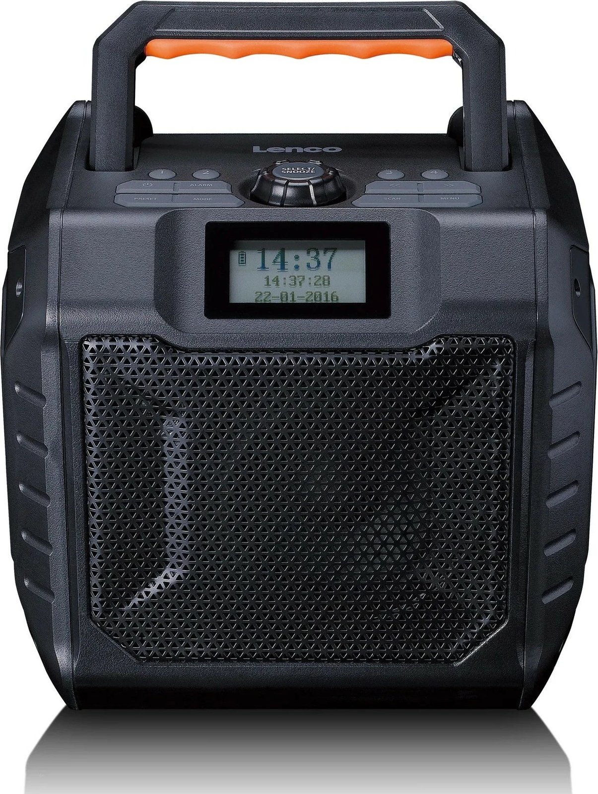 Radio portabile Lenco ODR-160GY, Bluetooth, 30 orë bateri, SD, zezë/portokalli