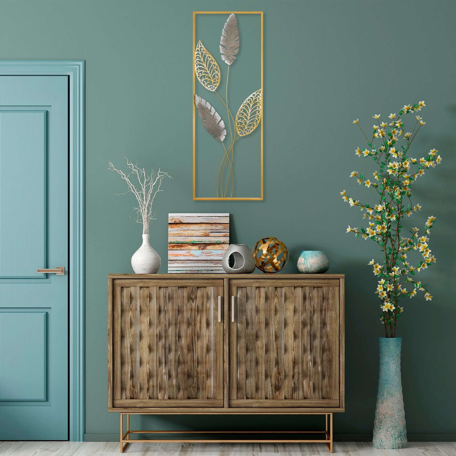 Aksesor dekorativ metalik për mur, Wallity Timeyi, shumëngjyrësh, 32x90x5cm