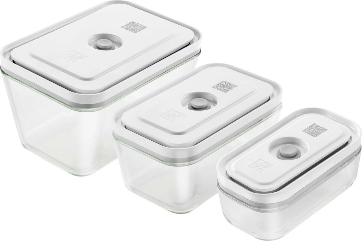 Set kuti ushqimi Zwilling FRESH & SAVE, 3 copë, qelq, kapak plastik, 350ml/750ml/1600ml, gri/transparente