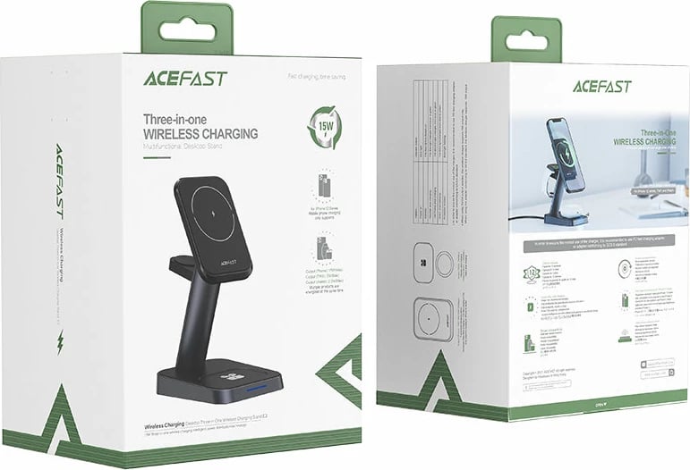 Karikues wireless Acefast E3, 15W, për iPhone me MagSafe, Apple Watch dhe AirPods, i zi