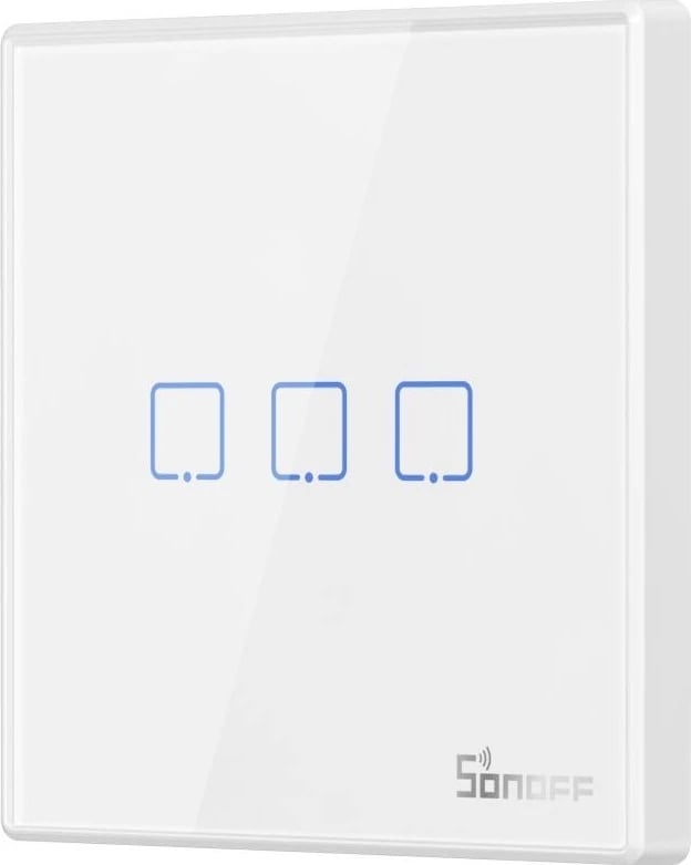 Ndërprerës Inteligjent me Prekje SONOFF T2EU1C TX, Wi-Fi, i Përshtatshëm me Amazon Alexa dhe Google Assistant, me Panel Xhami, i Bardhë. (Bardhë)