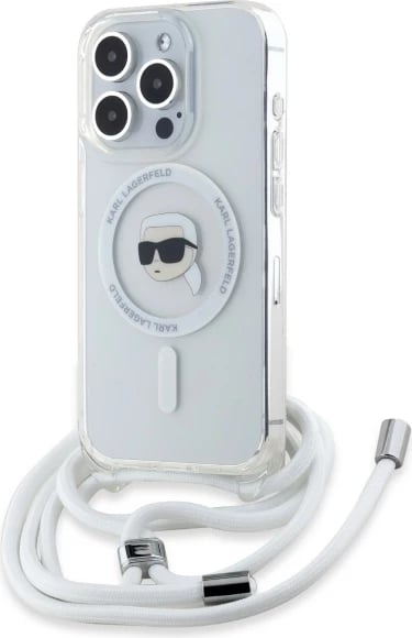 Mbështjellës Karl Lagerfeld Crossbody IML Karl Head MagSafe për iPhone 16 Pro, Transparent