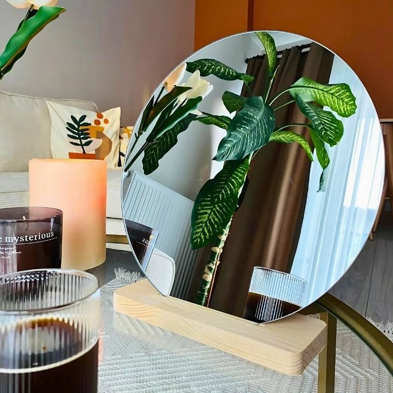 Pasqyrë make-up Hermia, SHY-AYN-003, xham transparent, bazë druri, 32x30x7cm