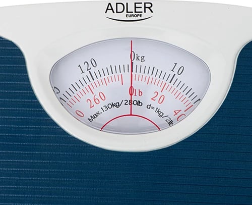 Peshore banjo mekanike, Adler, AD 8151, kapacitet 130 kg, saktësi 1 kg, 26.5 x 26.5 x 4.5 cm, blu
