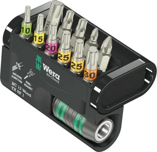 Set bitash Wera 11 copë, Pozidriv, Torx Plus, 1/4 inch, me mbajtës, zi/metalik