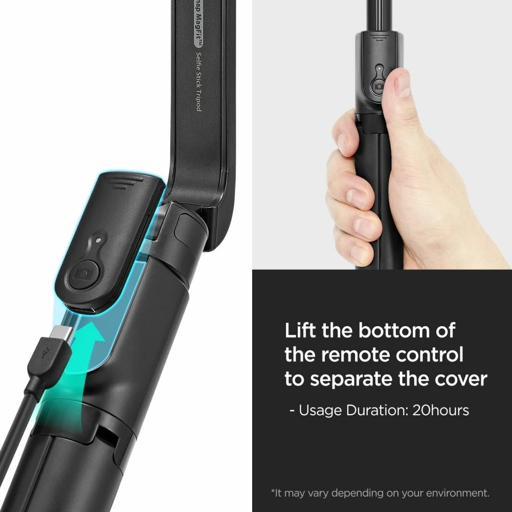 Selfie stick Spigen S580W me MagSafe, Bluetooth, tripod, e zezë