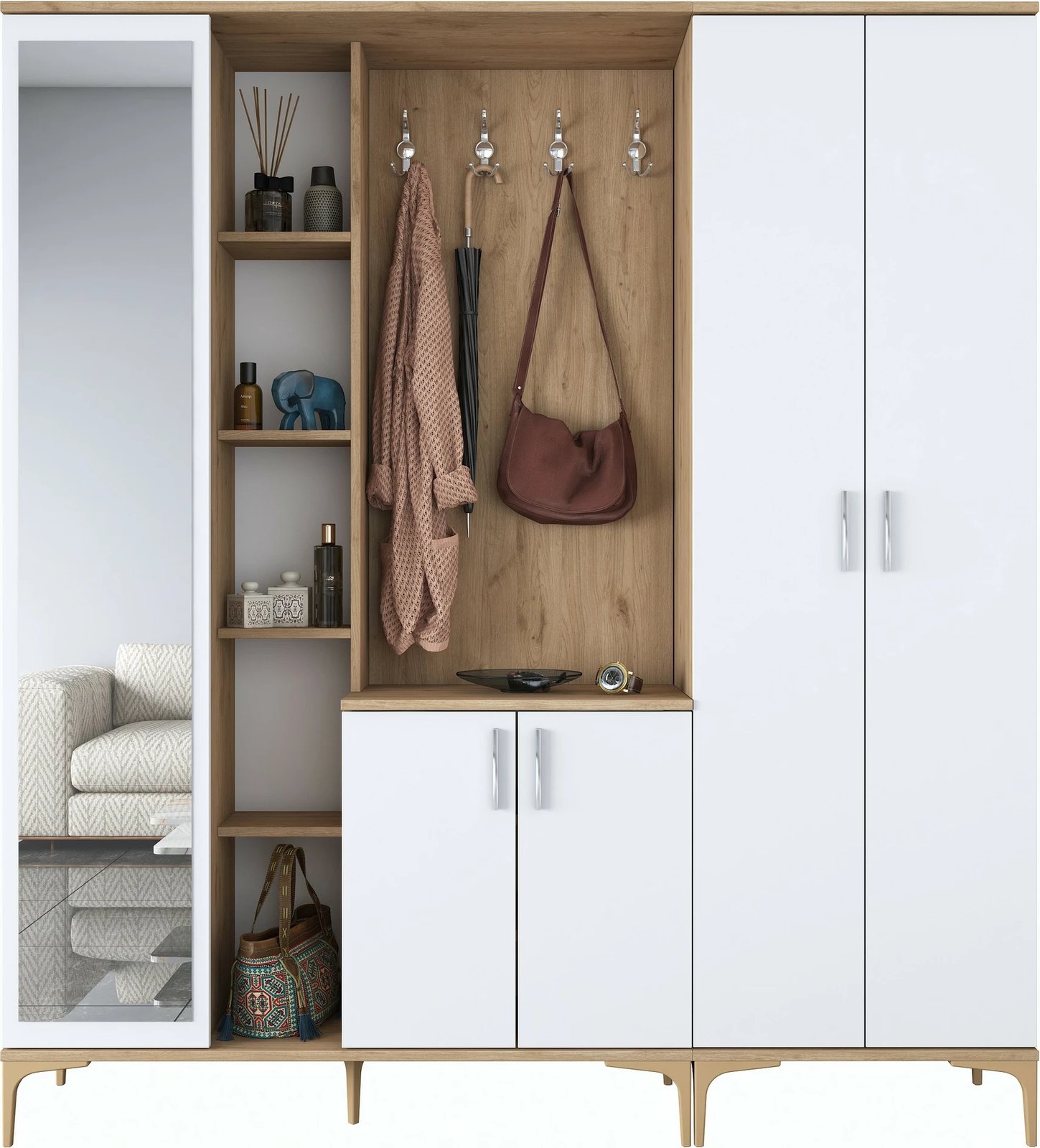 Stendë për korridor, ngjyrë arre dhe e bardhë, EA129 - 2797