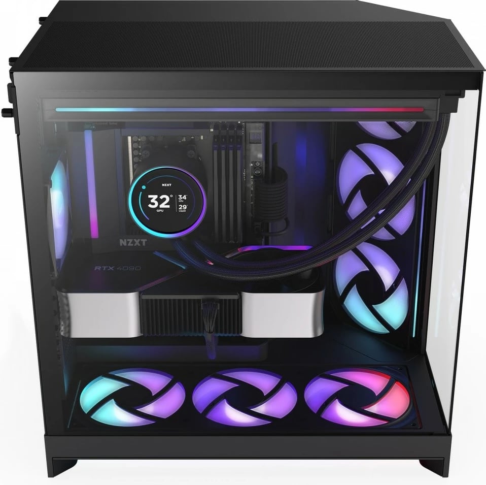 Kasë NZXT H9 Flow RGB (2025) CM-H92FB-R1 Midi Tower ATX, xham i temperuar, mbështetje radiator 420 mm, deri 10 fenera, e zezë Kasë NZXT H9 Flow RGB (2025) CM-H92FB-R1 Midi Tower ATX, xham i temperuar, mbështetje radiator 420 mm, deri 10 fenera, e zezë