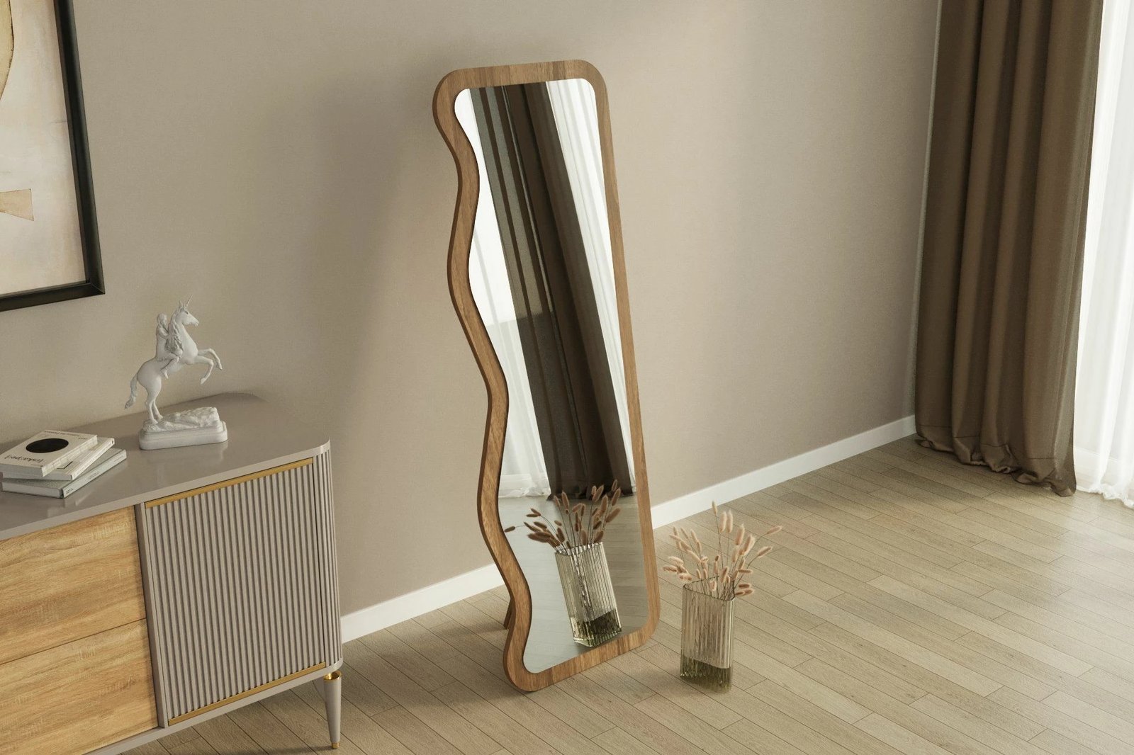 Pasqyrë dekorative, ngjyrë arre, Hanah Home, Asel