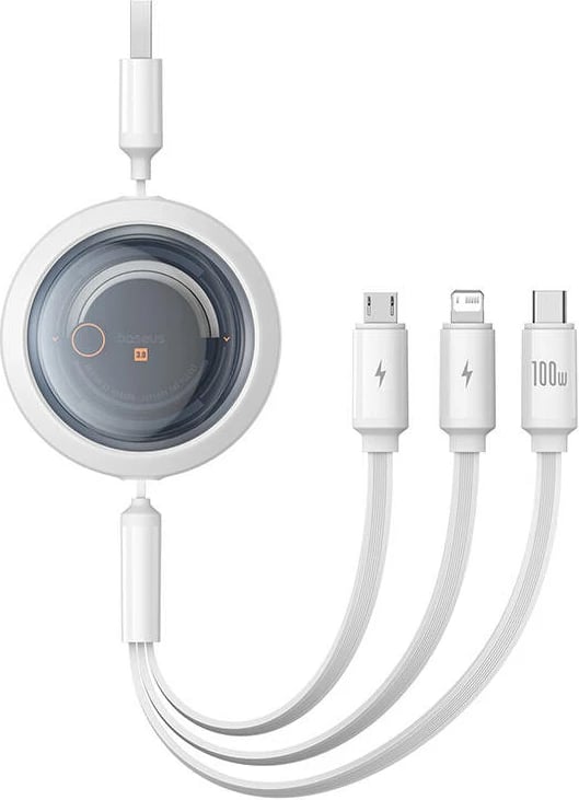 Kabllo 3-në-1 Baseus Free2Draw, 1.1m, 100W, USB në Micro+Lightning+USB-C, e bardhë Kabllo 3-në-1 Baseus Free2Draw, 1.1m, 100W, USB në Micro+Lightning+USB-C, e bardhë