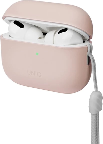 Mbështjellës UNIQ Lino për AirPods Pro 2, silikon, rozë, me rrip