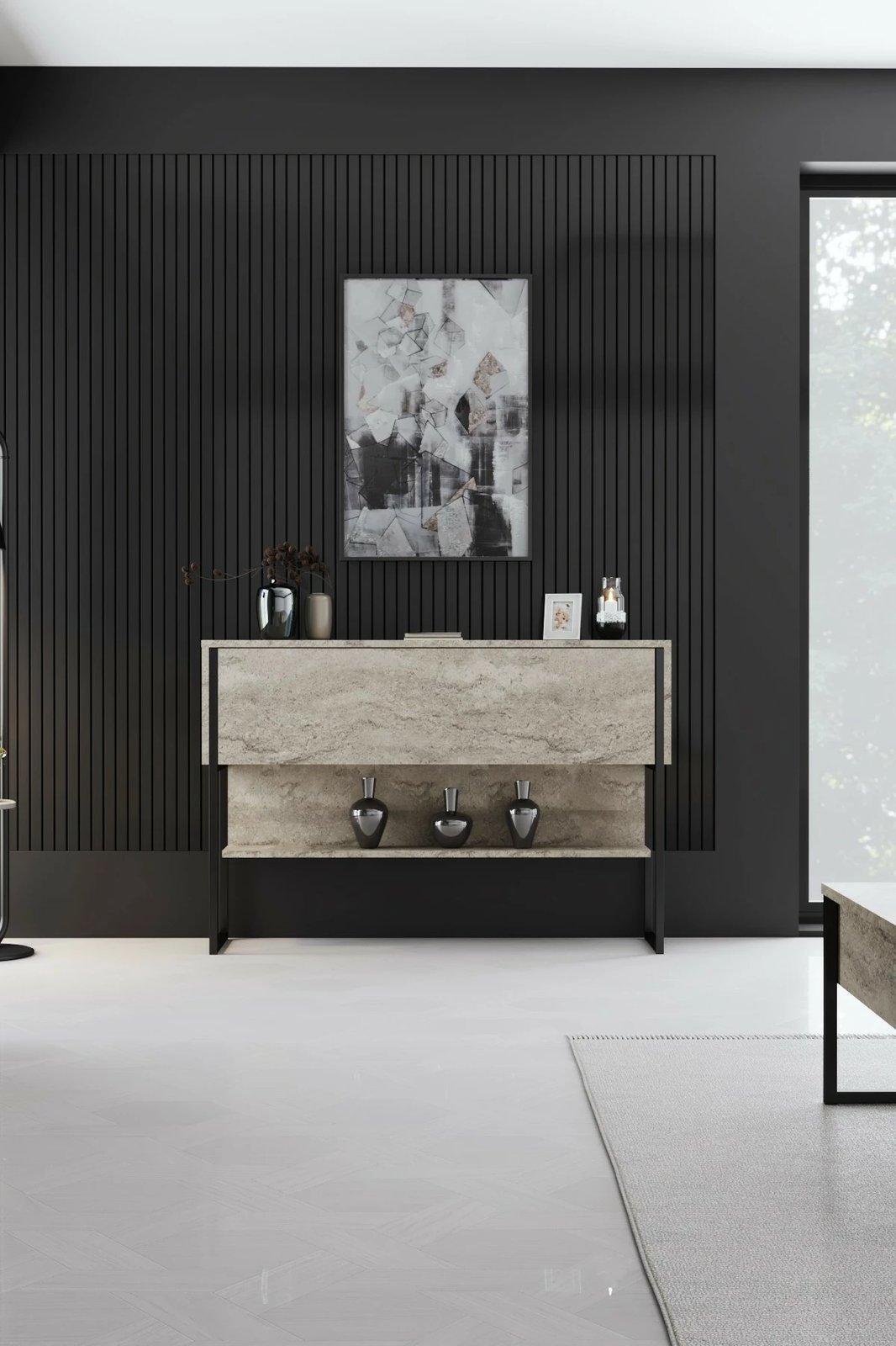 Komodë Hanah Home, Luxe, travertin, e zezë