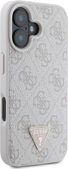 Mbështjellës Guess Leather Metal Logo Strass për iPhone 16, Rozë