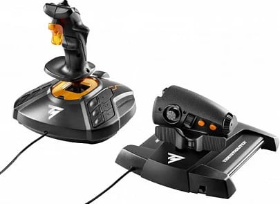 Joystick Thrustmaster T.16000M FCS HOTAS, me kabllo, USB, zi/portokalli