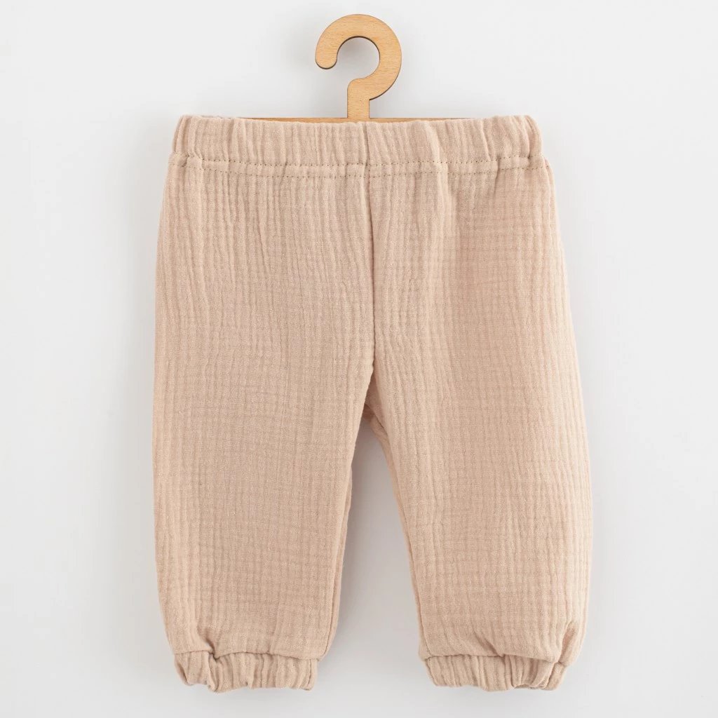 Set 2-copësh foshnje, New Baby, muslin pambuk 100%, T-shirt me mëngë të shkurtra + pantallona me bel elastik, madhësia 62 (3-6m), bezhë