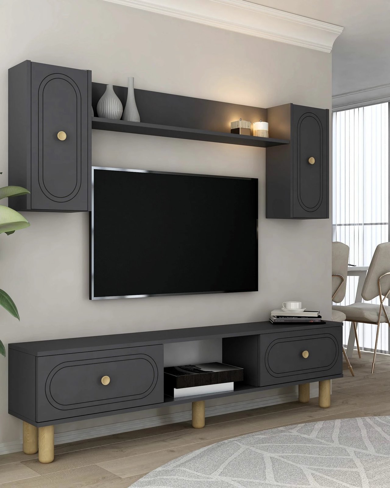 Komodë TV Skye Decor, ngjyrë antracit, Polen Bohem