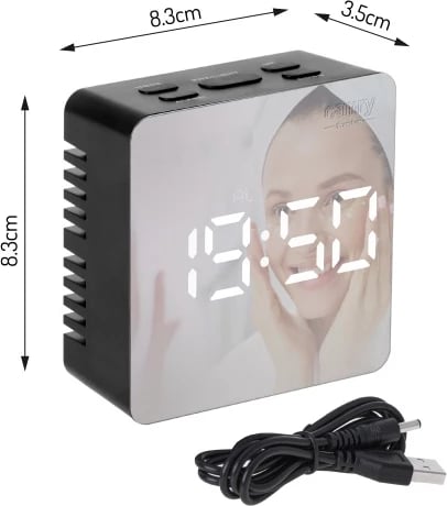 Orë alarmi Adler CR 1150, ekran LED, datë dhe temperaturë, 3 mënyra alarmi, USB + 3x AAA, e zezë